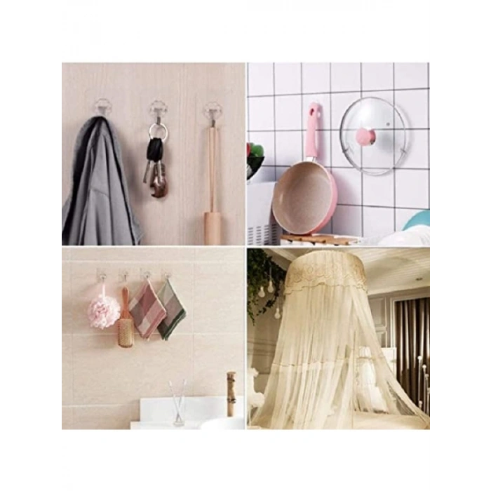 10 Adet Şeffaf İz Bırakmayan Güçlü Yapışkanlı Duvar Askısı