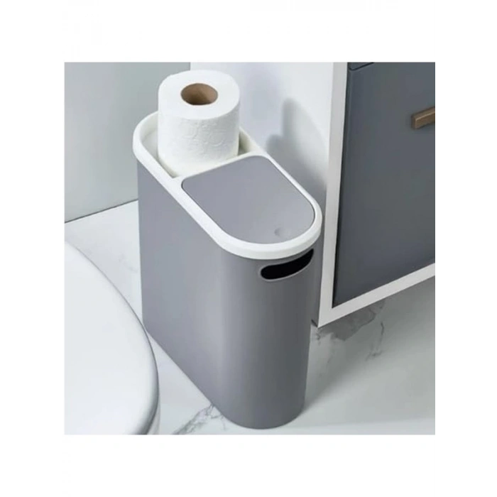 10 LT Kapasiteli Antrasit Çöp Kovası, Tuvalet Kağıdı Tutuculu
