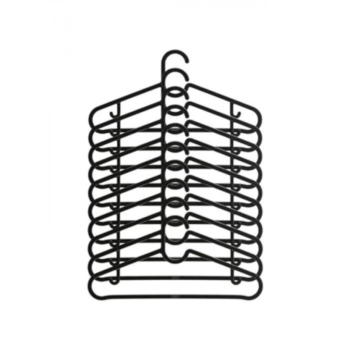 10lu Güçlendirilmiş Plastik Giysi Askısı - Siyah
