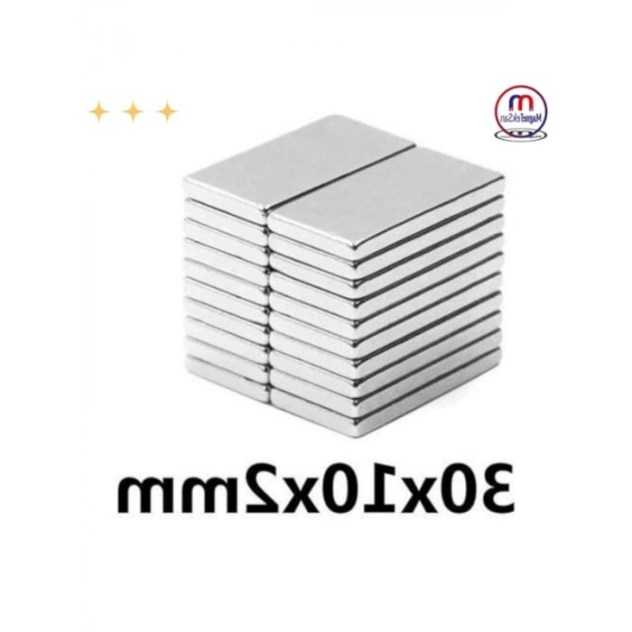 10lu Güçlü Neodyum Blok Mıknatıs, 30x10x2 mm Boyutunda