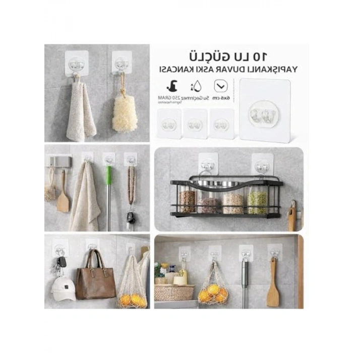 10lu Kendinden Yapışkanlı Askı Seti, Su Geçirmez Kullanım