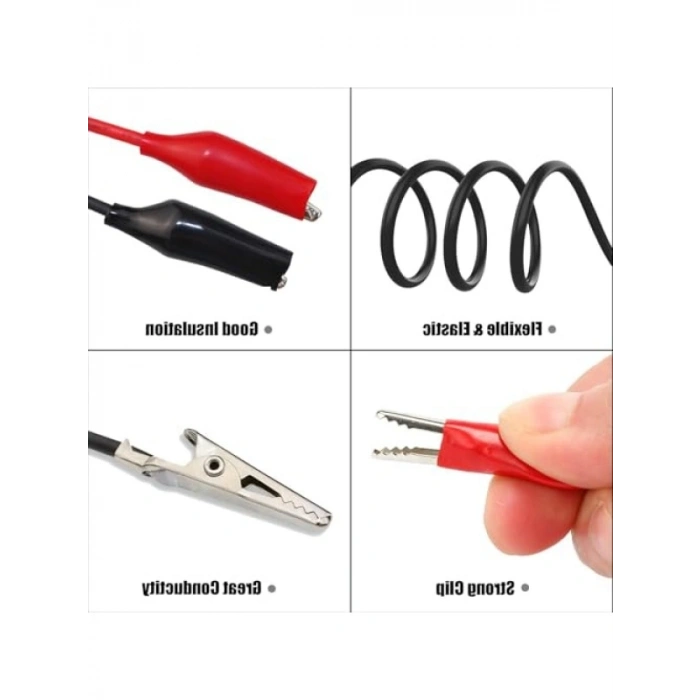 10lu Krokodil Test Kablosu Seti - Renkli Timsah Kelepçeli