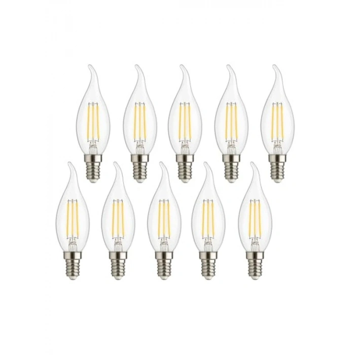 10lu Paket 4W E14 Kıvrık LED Mum Ampul, Şeffaf Cam Filament