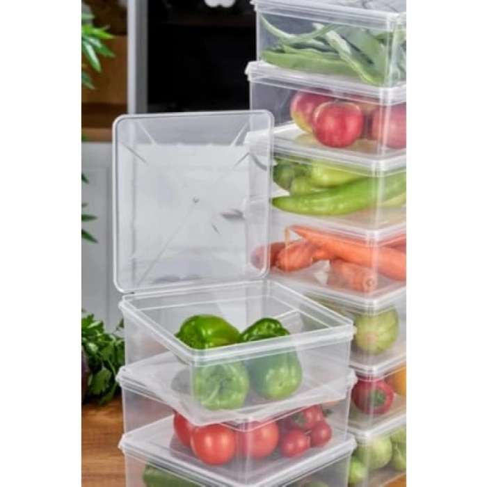 10lu Set - 2500ml Kapasiteli Şeffaf Saklama Kabı - Kendinden Kapaklı