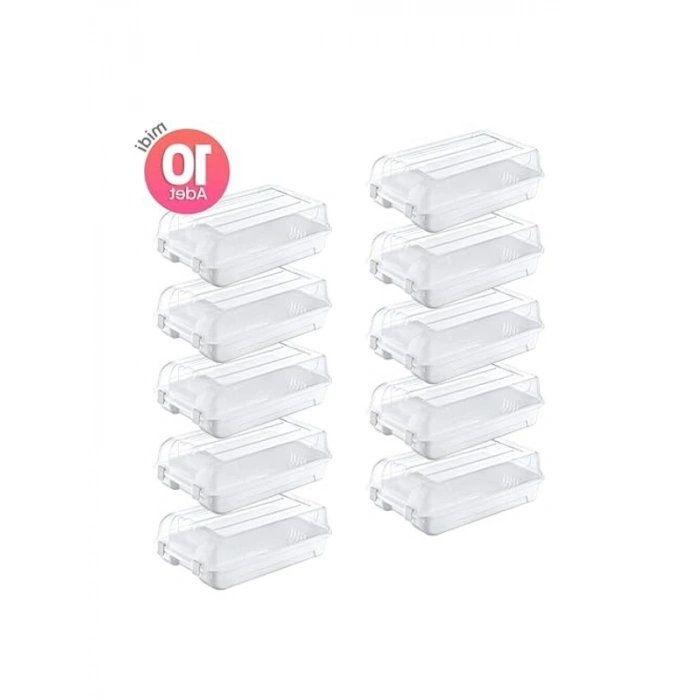 10lu Set Kadın Ayakkabı Kutusu, Beyaz Renk ve Şeffaf Tasarım