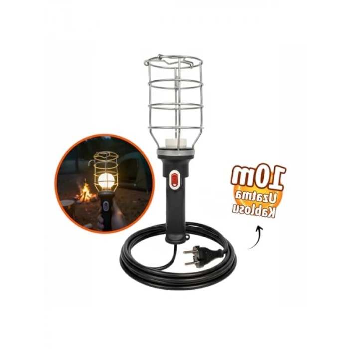 10 m Uzunlukta Kablolu E27 Standart Duy Seyyar El Lambası