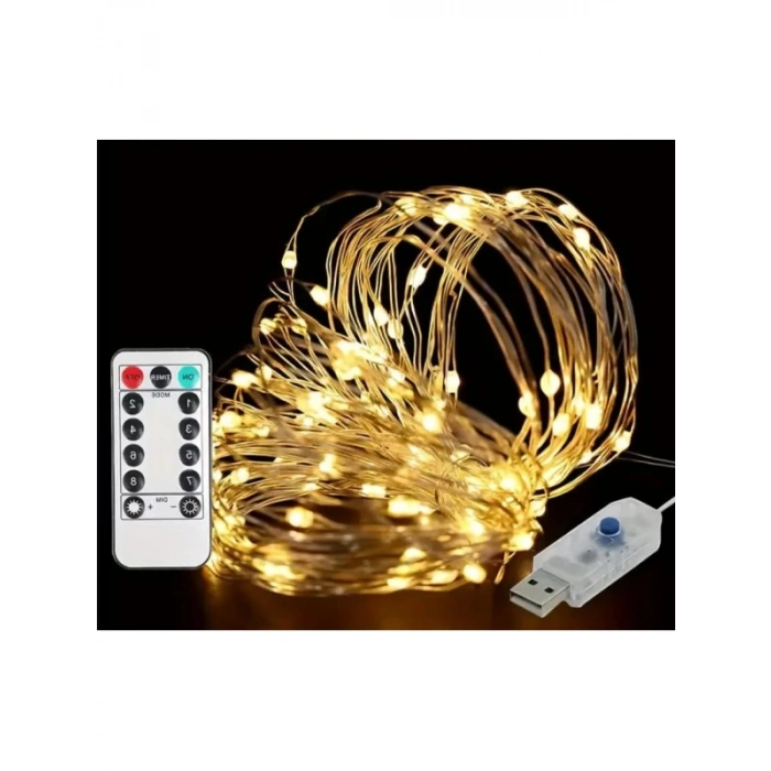 10 Metre Uzunluğunda Sarı LED Peri Işıkları, 8 Modlu