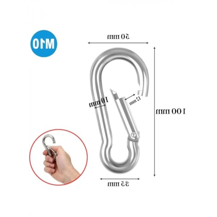 10 MM Yaylı Kanca Seti, Paslanmaz Çelik Malzeme, 5 Adet