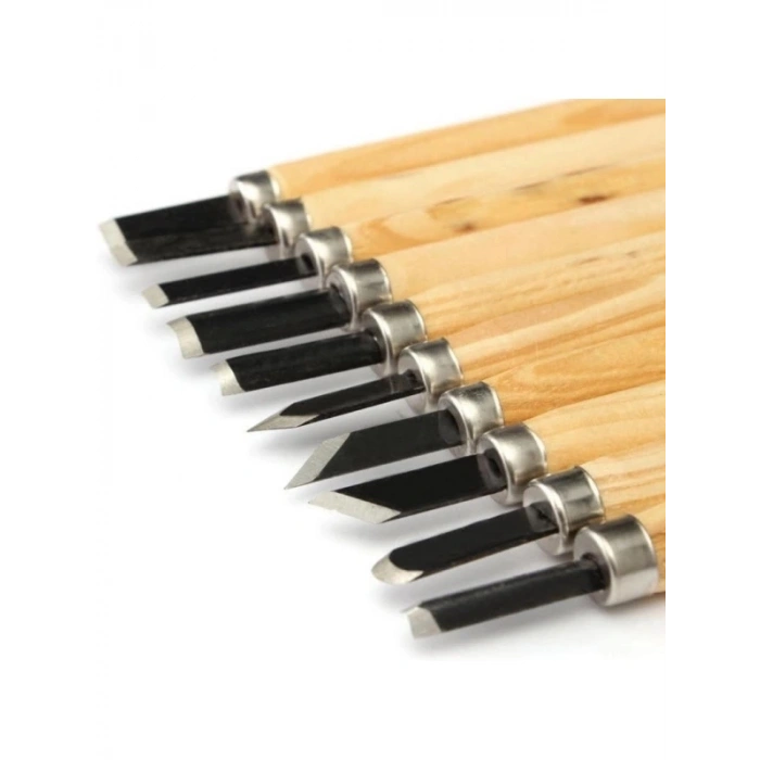 10 Parça Ahşap Saplı Oyma Seti, Profesyonel El Aletleri