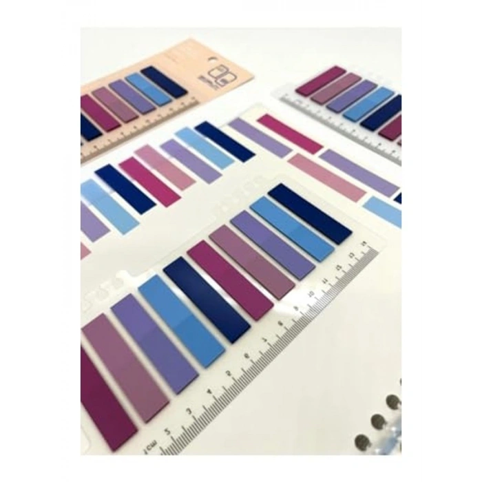 10 Renkli Cetvelli İndeks Sticker Seti, Mavi ve Mor Tonları