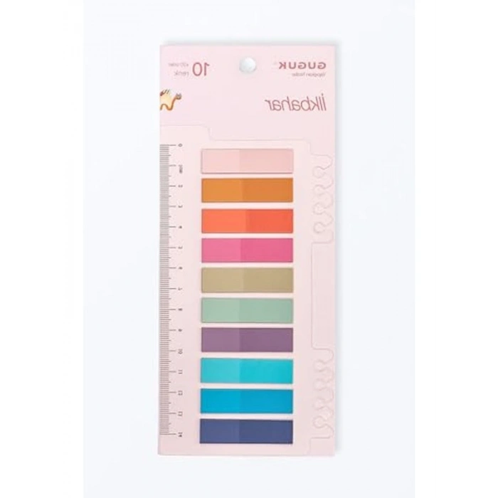 10 Renkli Şeffaf Pet Index - Cetvelli ve Yapışkanlı