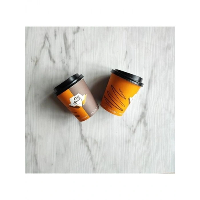 100 Adet Kapaklı Karton Bardak Seti - 8 oz