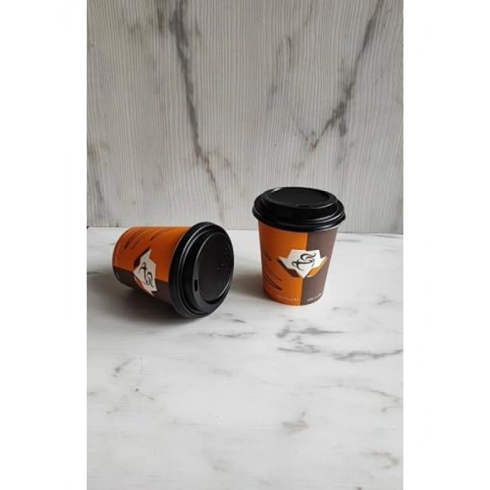 100 Adet Kapaklı Karton Bardak Seti - 8 oz