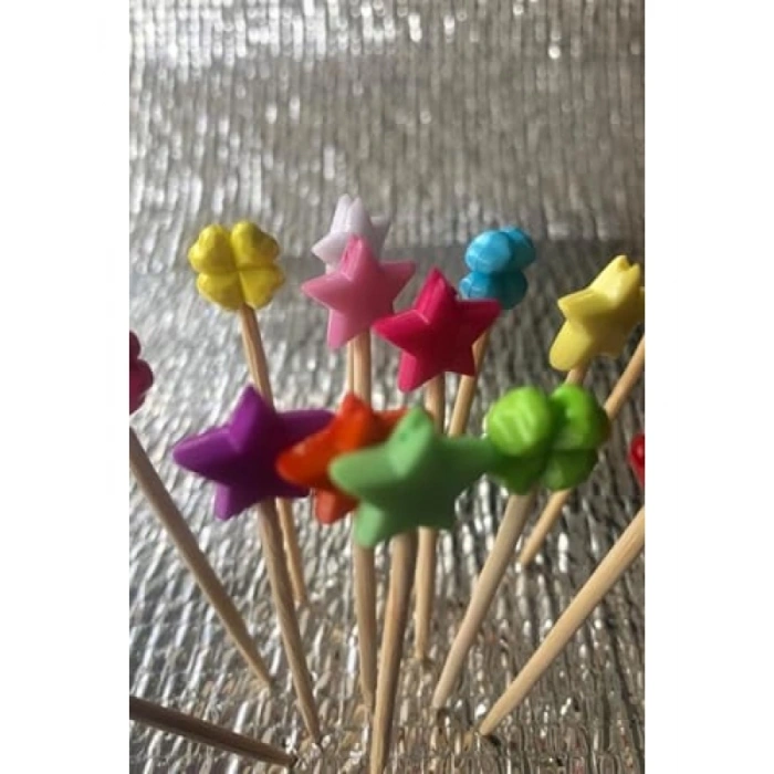 100 Adet Renkli Yıldız ve Yonca Figürlü Sunumluk Kürdan