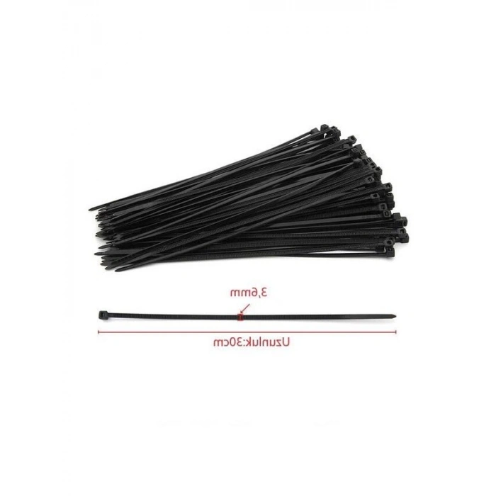 100 Adet Siyah Kablo Bağı, 3.6x300 mm, 18 kg Taşıma Kapasitesi