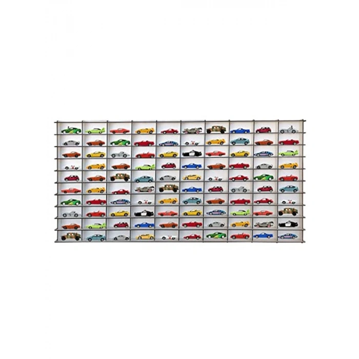 100 Araçlık Hobi Araba Rafı, Yatay Tasarım, Beyaz