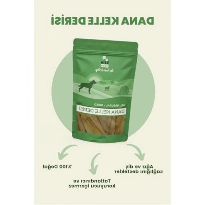 %100 Doğal Kurutulmuş Dana Kelle Derisi Çiğnemelik, 100 gr