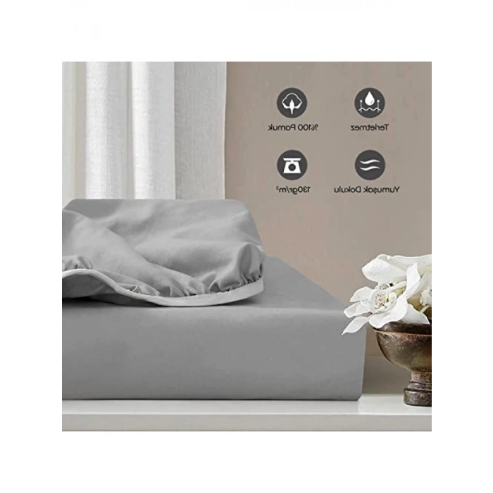 %100 Doğal Pamuklu Tek/Çift Kişilik Lastikli Çarşaf - Gri