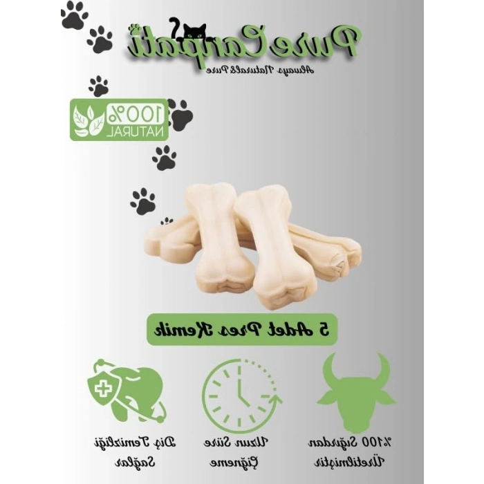 %100 Doğal Sığır Derisi Çiğneme Kemiği - 5li Paket