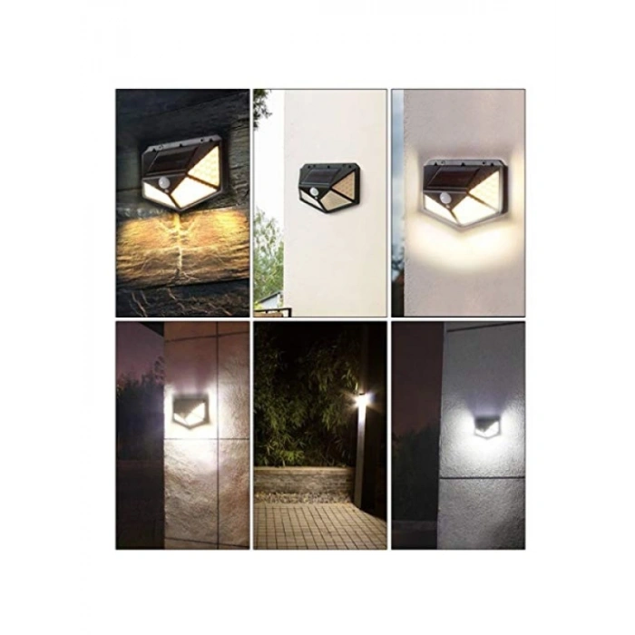 100 LED PIR Hareket Sensörlü Solar Dış Duvar Lambası (IP65)