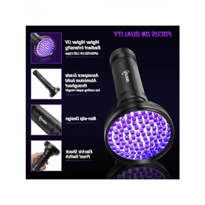 100 LED UV El Feneri - 395nm Mor Işık