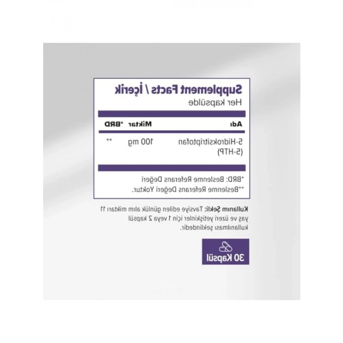 100 Mg 5-HTP Gıda Takviyesi, Vegan Kapsül, 30 Adet