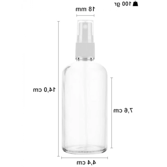 100 ml Kapaklı Şeffaf Cam Sprey Şişe Seti - 2 Adet