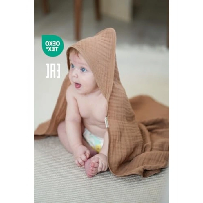 %100 Müslin Pamuklu Bebek Banyo Havlusu, 80x80 cm