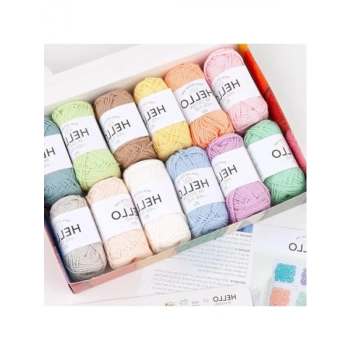 %100 Pamuk İp Seti - 12 x 25g Pastel Renk