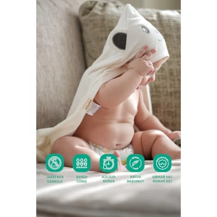 %100 Pamuklu Bambu Havlu Kundak - Ayıcık Kulak Desenli, 75x75 cm