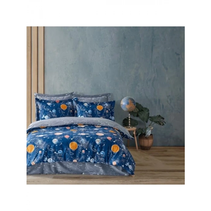 %100 Pamuklu Çift Kişilik Nevresim Takımı - Mavi Renk