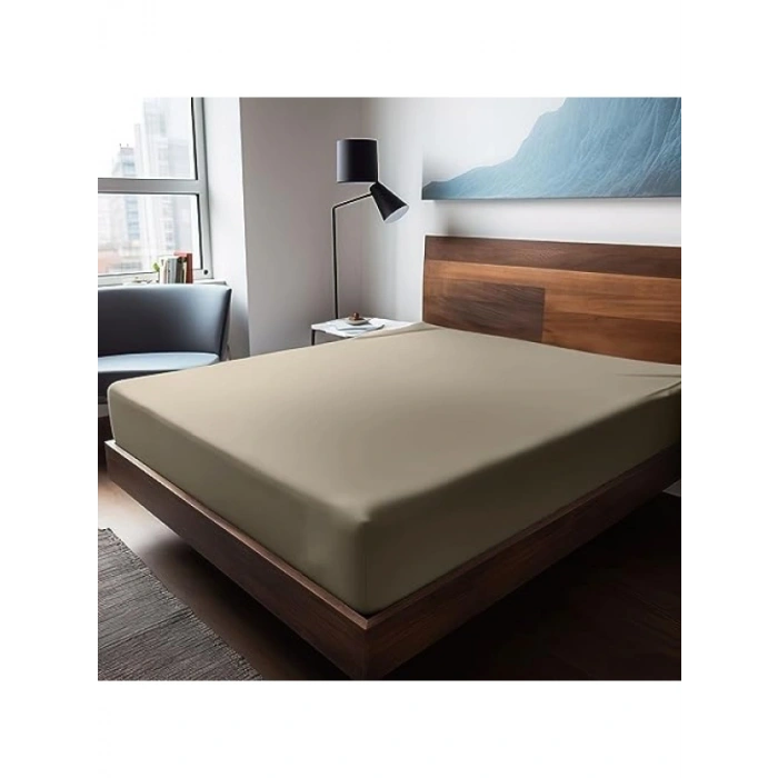 %100 Pamuklu Ranforce Tek Kişilik Çarşaf - Bej