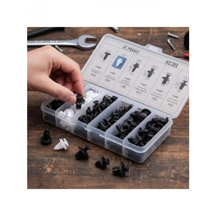 100 Parça Evrensel Plastik Trim Klips Seti - Araç İçi Montaj