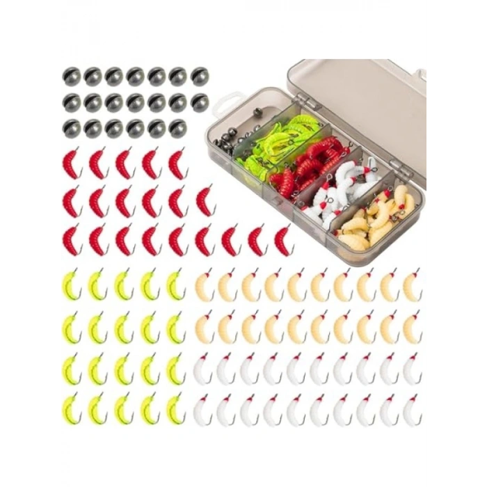 100 Parça Renkli İğneli Yumuşak Silikon Kurtçuk Olta Balık Yemi