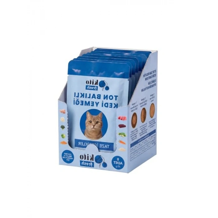 %100 Taze Ton Balıklı Kedi Yemeği, 80 g x 8 Adet