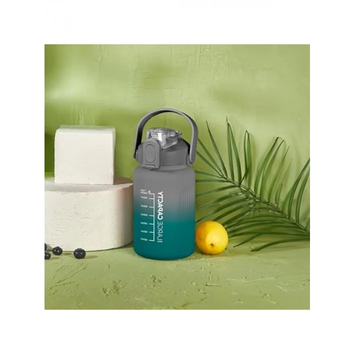 1000 ML Kapasiteli Pipetli Motivasyon Matara (Yeşil - Gri)