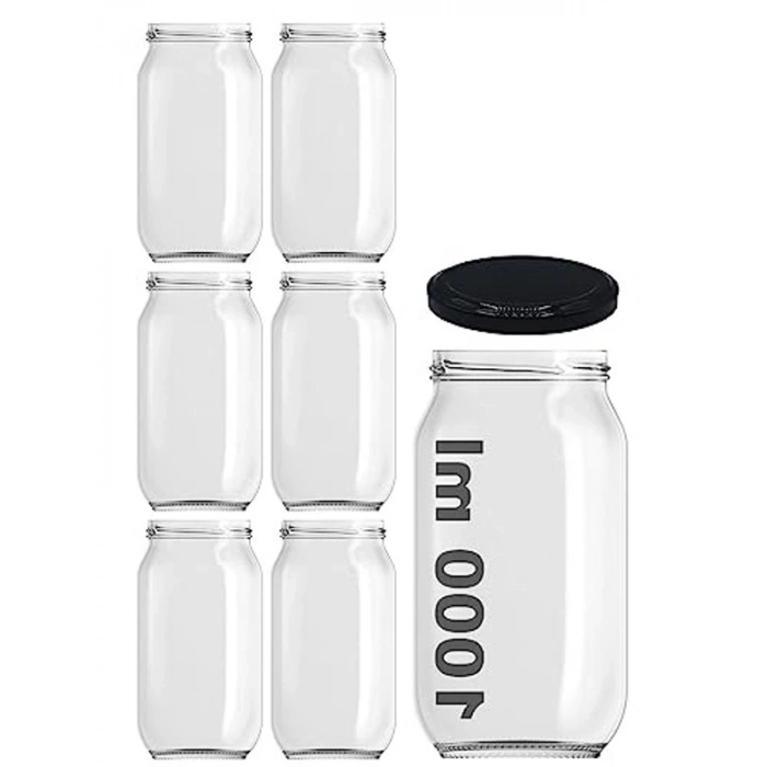 1000 ml Kapasiteli Şeffaf Cam Kavanoz, 6lı Set, Metal Kapaklı