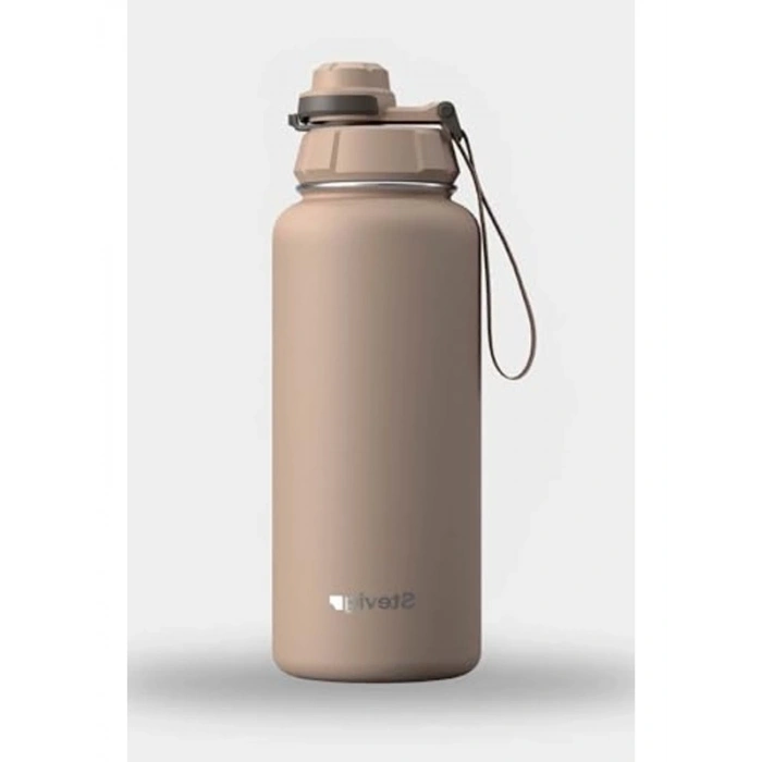 1000 ml sızdırmaz çelik termos, hafif kahverengi rengi ile şık