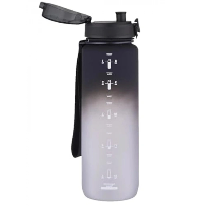 1000 ml Soft Touch Motivasyon Tritan Su Matarası (Siyah-Beyaz)
