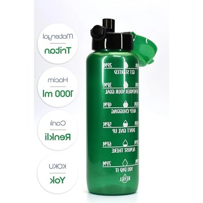 1000 mL Yeşil Su Matarası, Motivasyonel Spor Tasarım