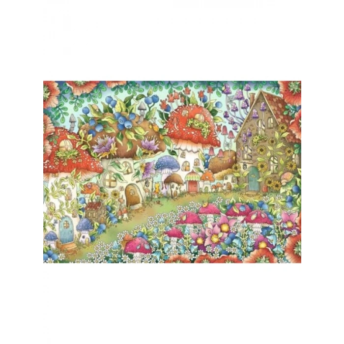 1000 Parça Çiçekli Mantar Evler Yetişkin Puzzle