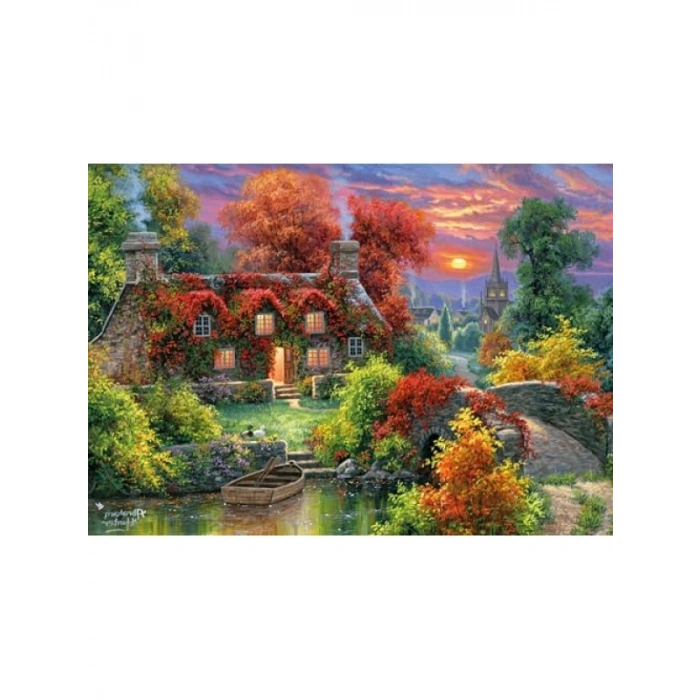 1000 Parça Sonbahar Temalı Puzzle, Göl Evi Manzarası