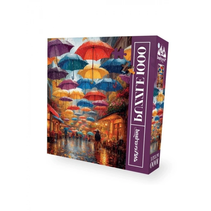 1000 Parça Yağmurlu Şemsiyeli Sokak Puzzle