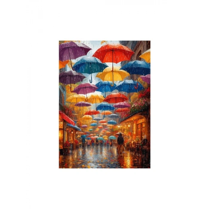 1000 Parça Yağmurlu Şemsiyeli Sokak Puzzle