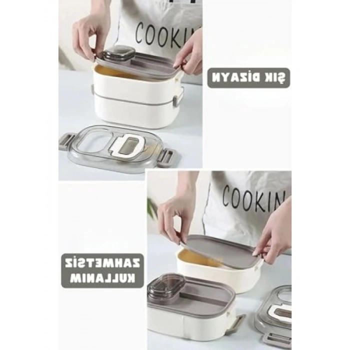 1000ml İki Katlı Çelik Sefer Tası - 3 Bölmeli