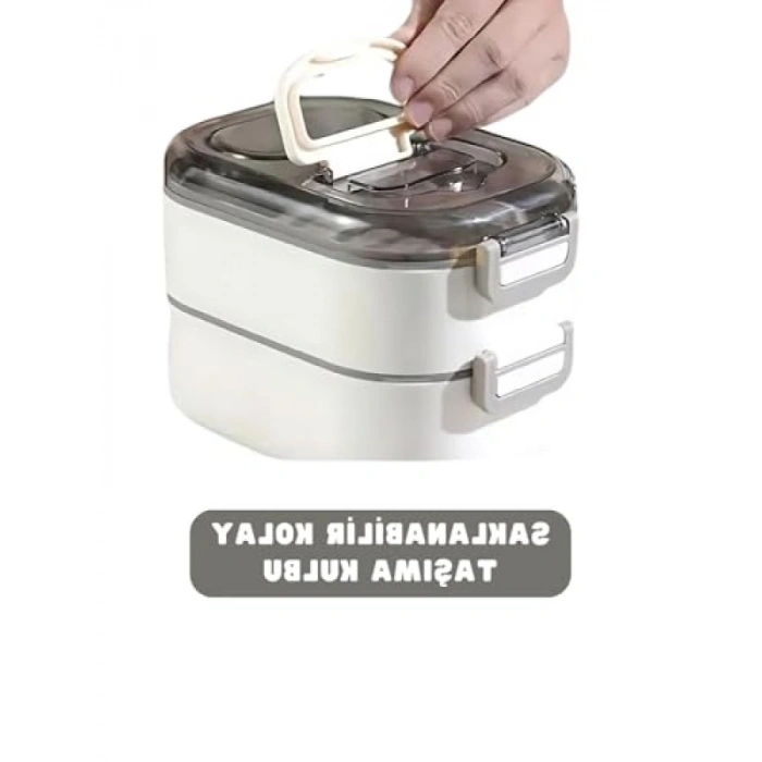 1000ml İki Katlı Çelik Sefer Tası - 3 Bölmeli