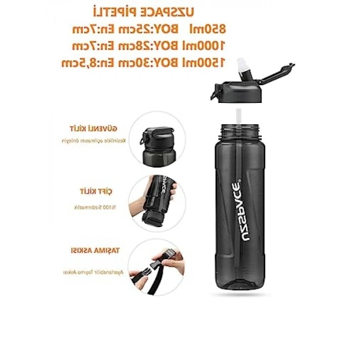 1000ml Tritan Su Matarası - Pipetli Turkuaz