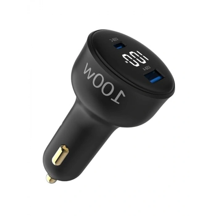100W Araç Şarj Aleti, LED Ekranlı Type-C + USB-A