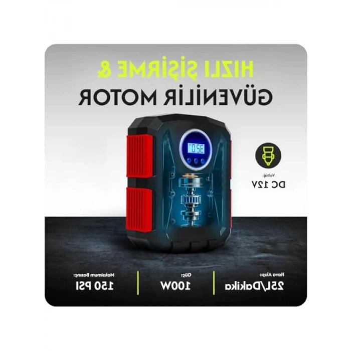 100W Kablolu Led Işıklı Hava Kompresörü, Araç ve Bisiklet İçin