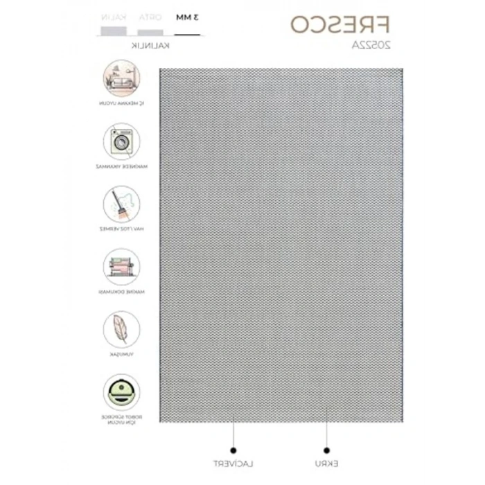 100x200 cm Ekru Lacivet İskandinav Jüt Halı, Yıkanabilir